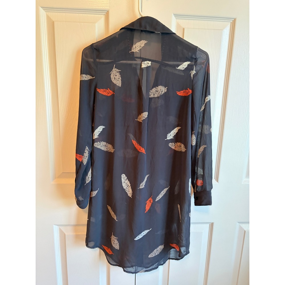 Old Navy Studio Spotlight Feather Print Shirt Dress Navy Blue Orange Womens XS - Picture 4 of 4